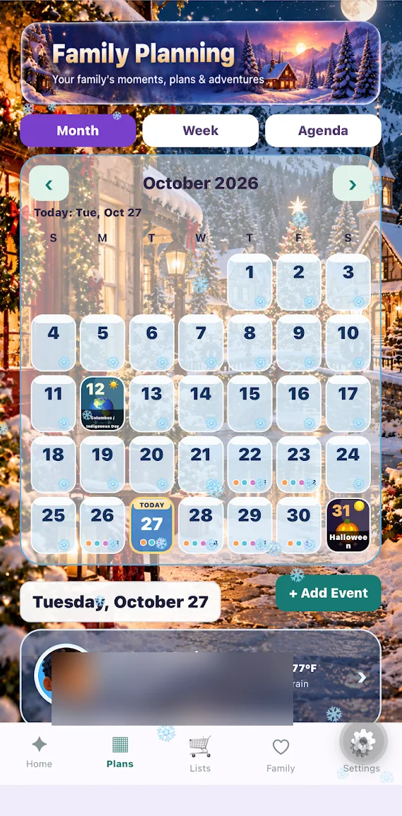 Snowy village calendar